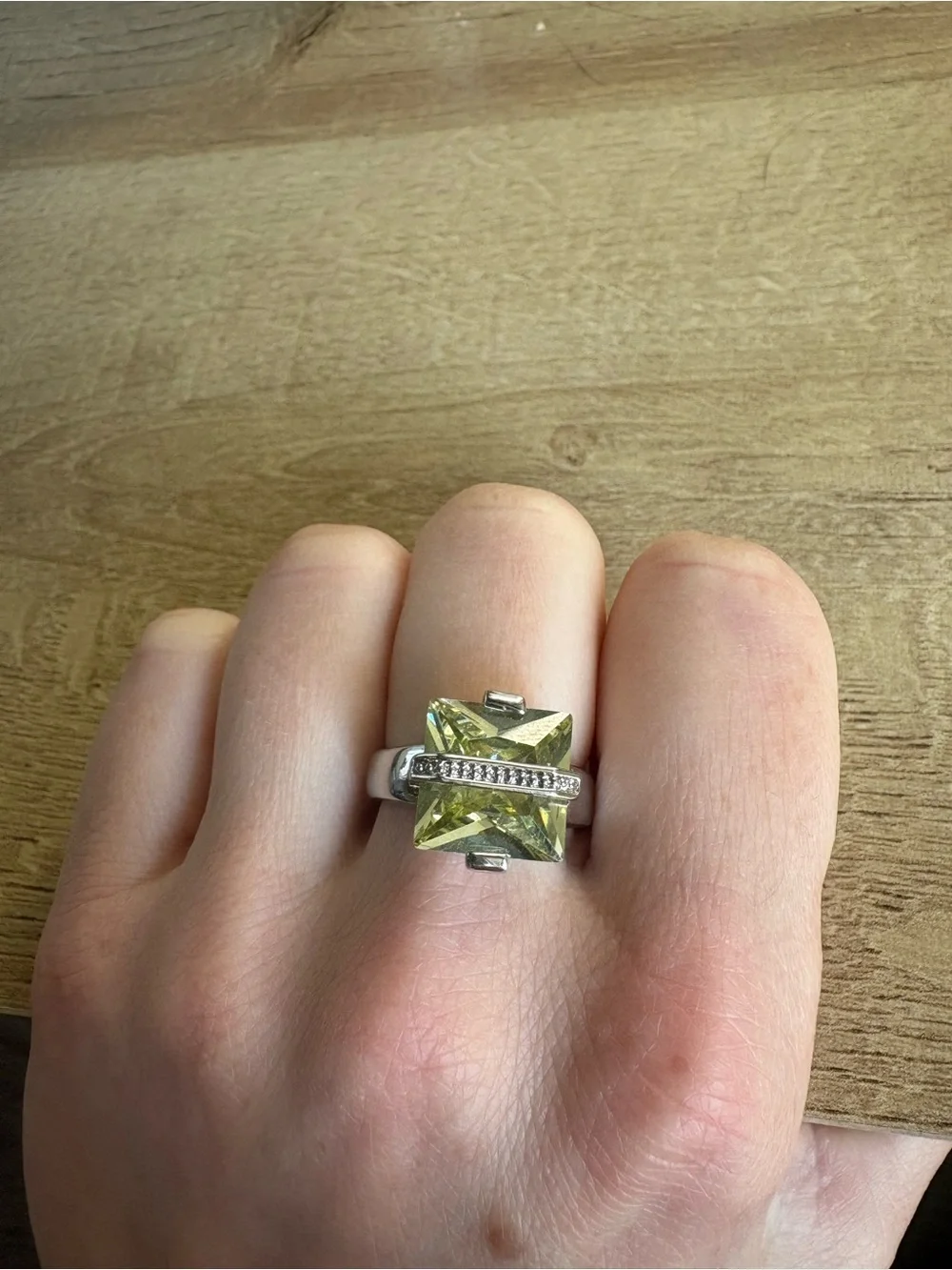 Green Gemstone Ring with Pavé Accent